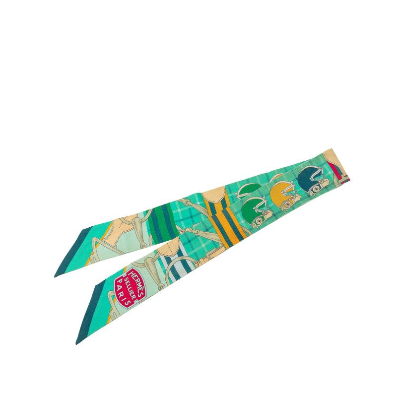 Hermes Twilly Tatersale Tattersall Scarf Green Silk