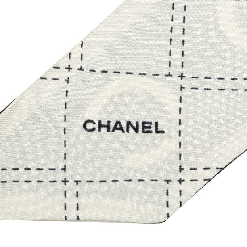 Chanel CC Logo Scarf Black White Silk — view 3
