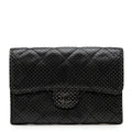 Chanel CC Logo Quilted Perforated Bifold Wallet Black Silver Lambskin