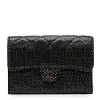 Chanel CC Logo Quilted Perforated Bifold Wallet Black Silver Lambskin