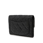 Chanel CC Logo Quilted Perforated Bifold Wallet Black Silver Lambskin — view 2