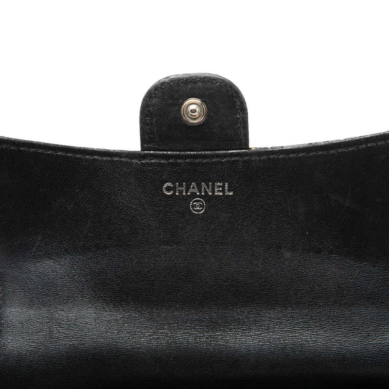 Chanel CC Logo Quilted Perforated Bifold Wallet Black Silver Lambskin — view 6