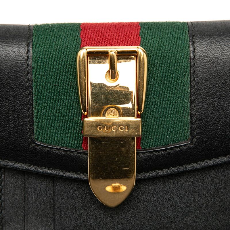Gucci Sherry Line Sylvie Trifold Wallet Black Gold Leather — view 4