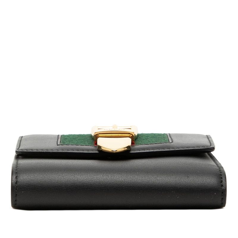 Gucci Sherry Line Sylvie Trifold Wallet Black Gold Leather — view 3