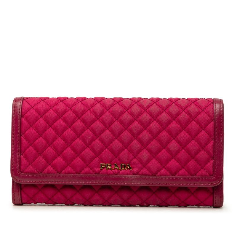 Prada Quilted Wallet Wine Red Nylon Leather