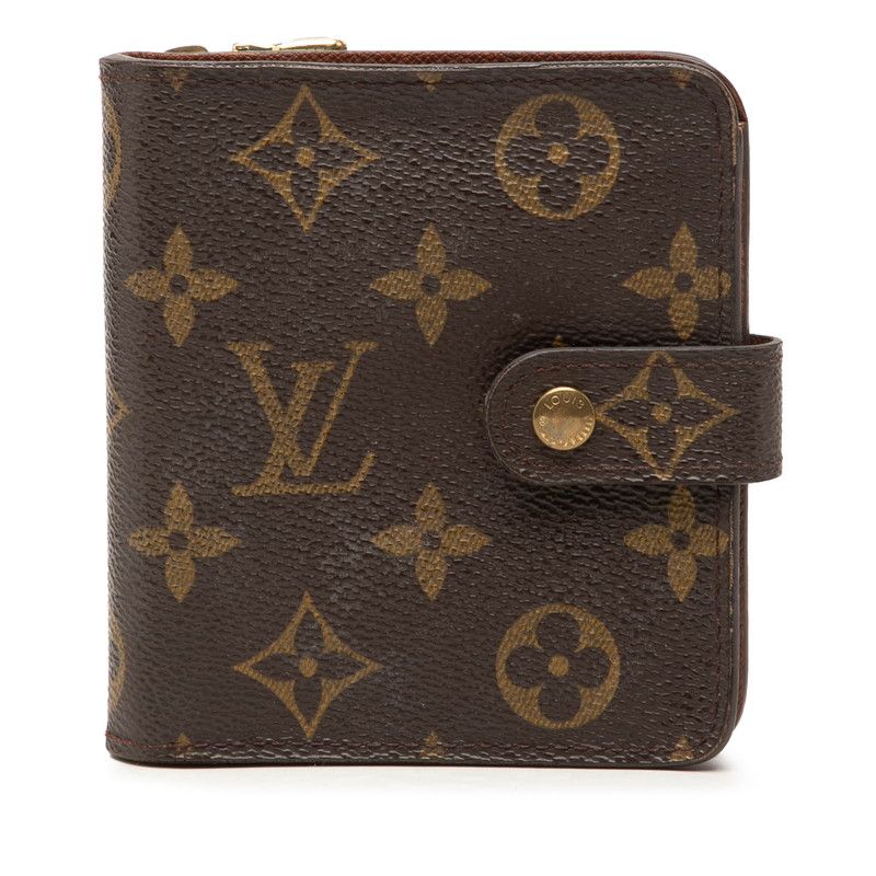 Louis Vuitton Monogram Compact Zip Wallet Bifold Brown Leather