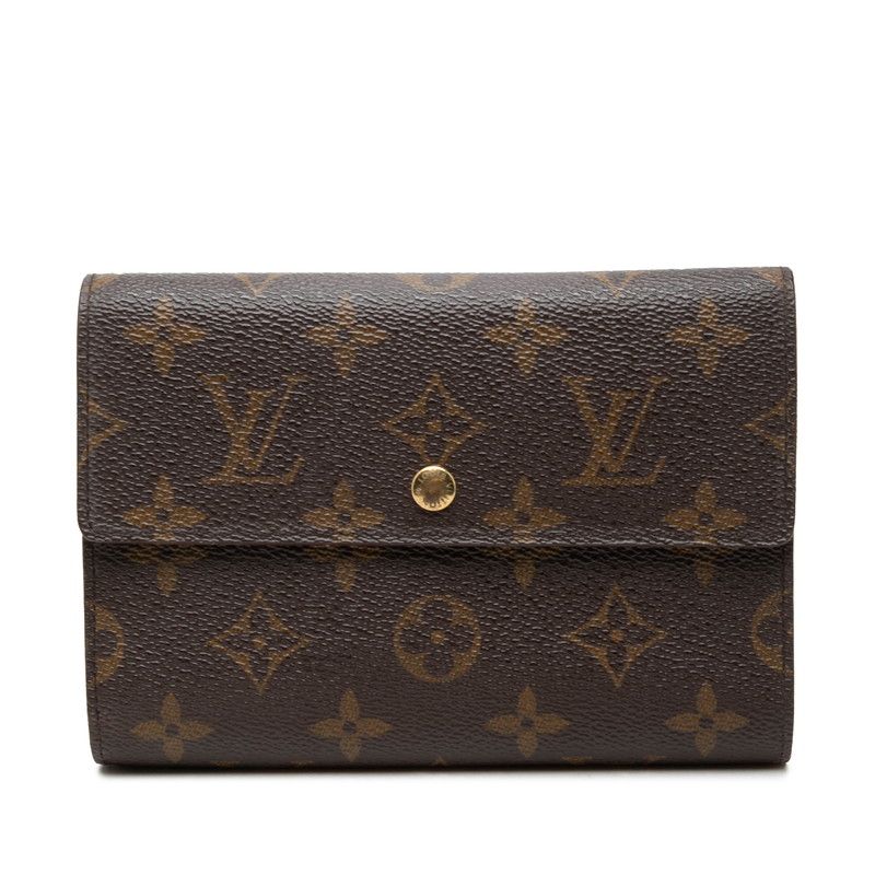 Louis Vuitton Monogram Porte Tresor Etui Papi Bifold Wallet Brown Leather