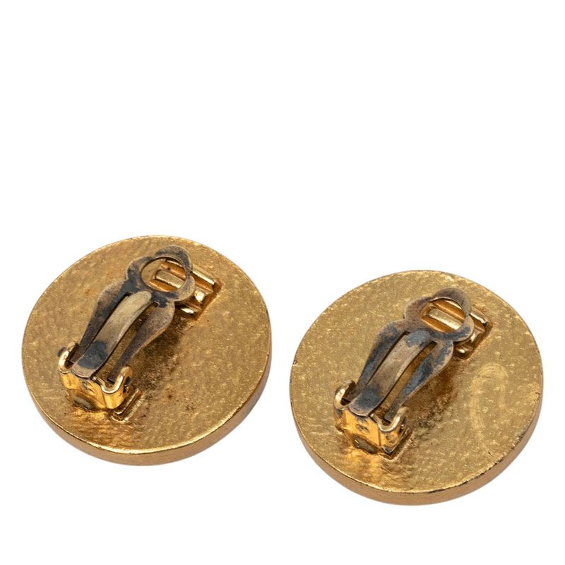Chanel CC Logo Round Earrings 01P Stamp Gold Red Plated — view 2