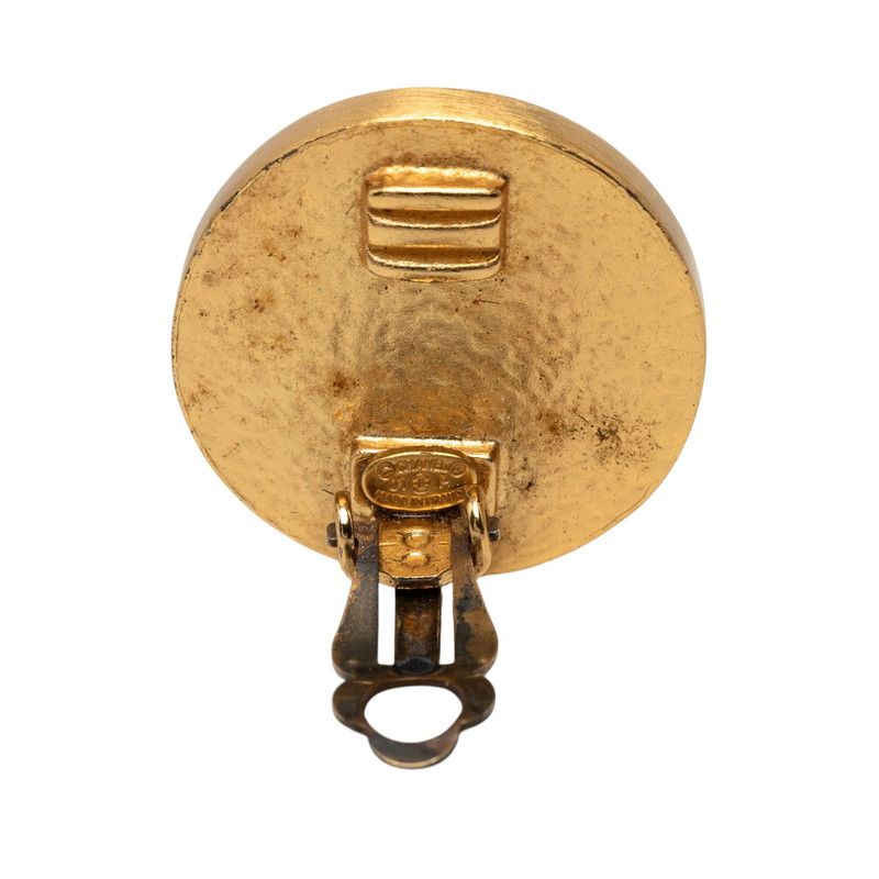 Chanel CC Logo Round Earrings 01P Stamp Gold Red Plated — view 3