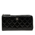 Chanel CC Logo Quilted Wallet Black Patent Leather