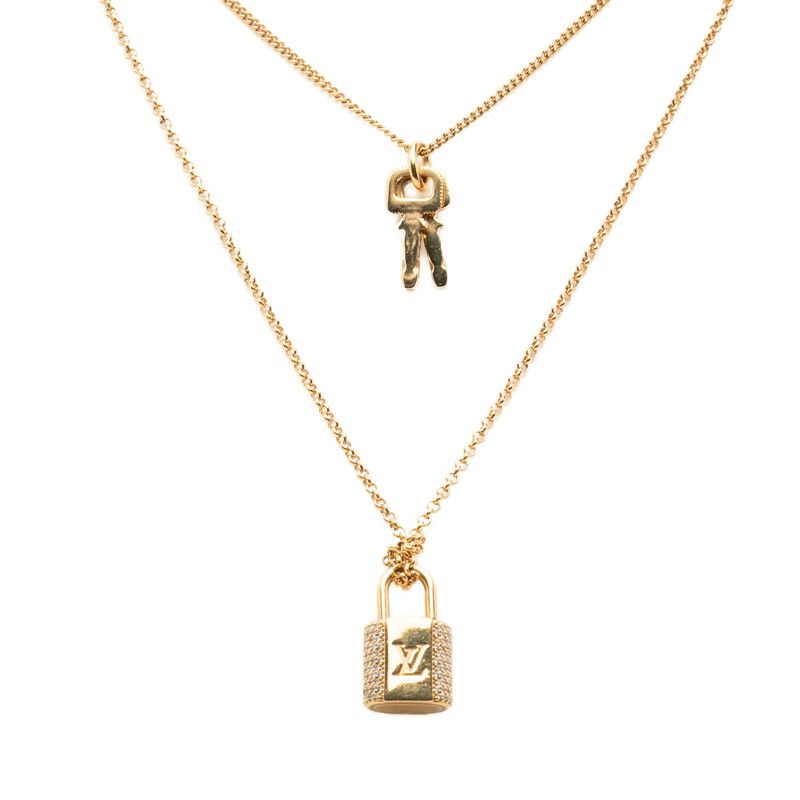 Louis Vuitton LV Padlock Necklace Gold Plated Rhinestone