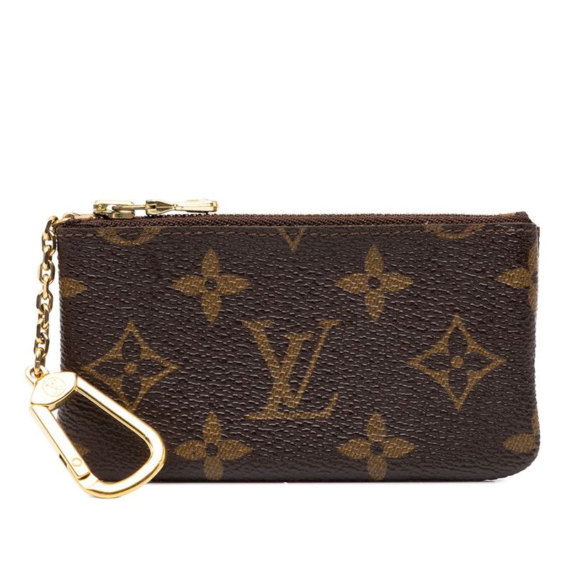 Louis Vuitton Monogram Pochette Cles Coin Purse Key Case Brown Leather