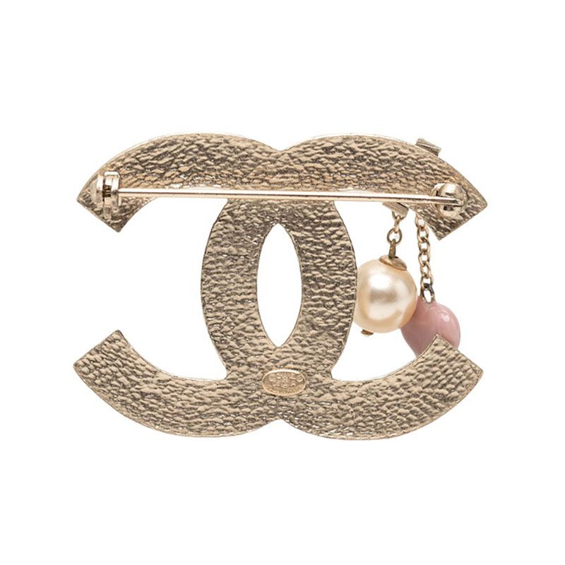Chanel CC Logo Heart Motif Brooch 05A Gold Plated Faux Pearl — view 2