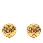 Chanel CC Logo Quilted Earrings Gold Plated