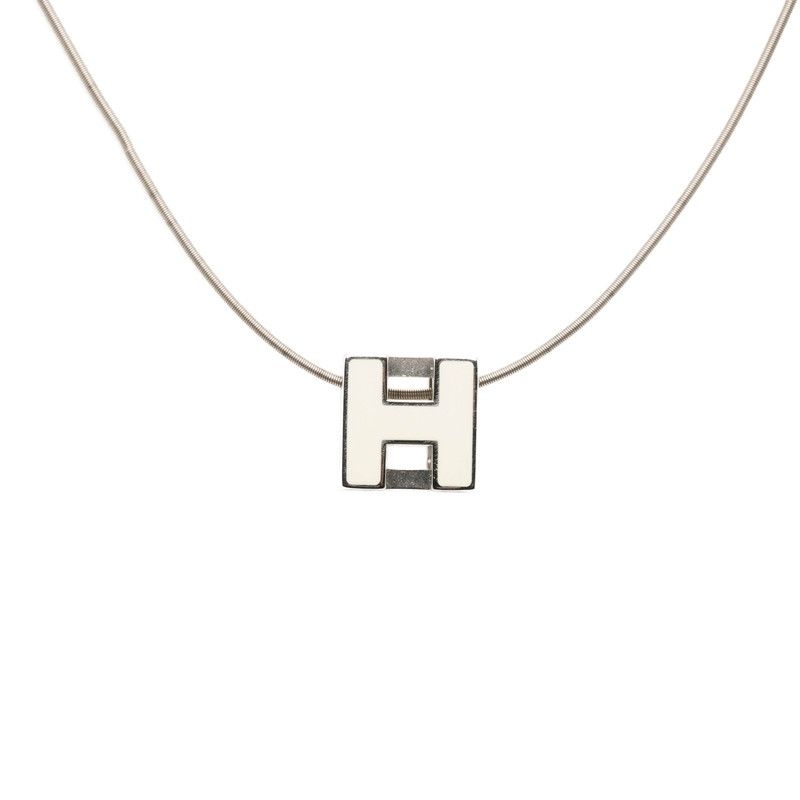 Hermes Cage D'h Cube Necklace Silver White Metal