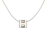 Hermes Cage D'h Cube Necklace Silver White Metal