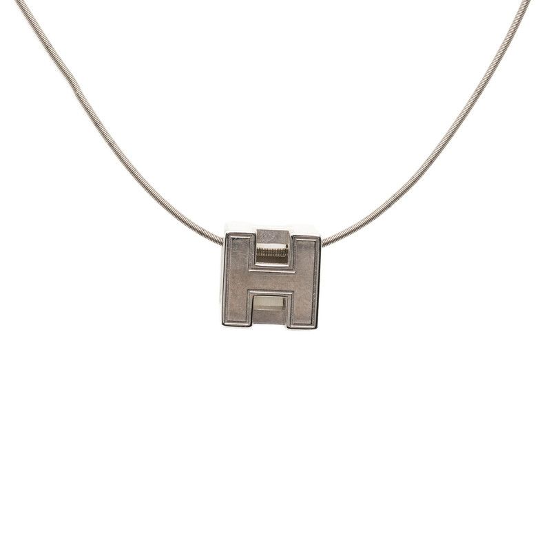 Hermes Cage D'h Cube Necklace Silver White Metal — view 2