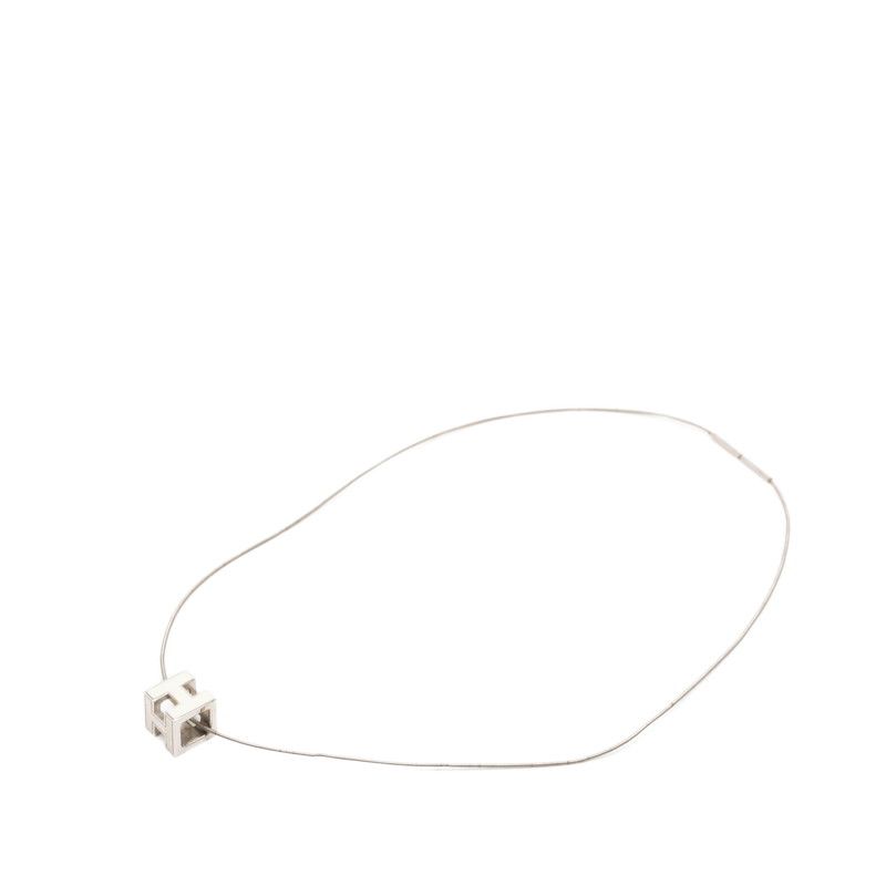 Hermes Cage D'h Cube Necklace Silver White Metal — view 3