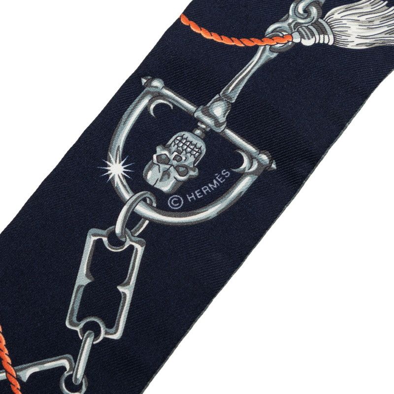 Hermes Twilly C'est la Fete Scarf Gray Navy Silk — view 3