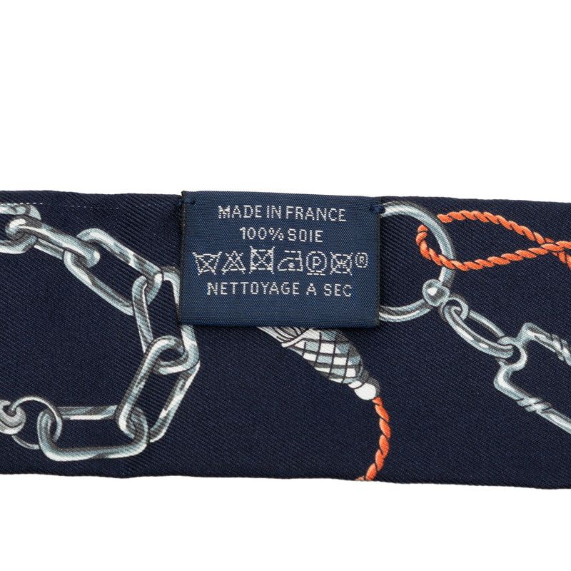 Hermes Twilly C'est la Fete Scarf Gray Navy Silk — view 4