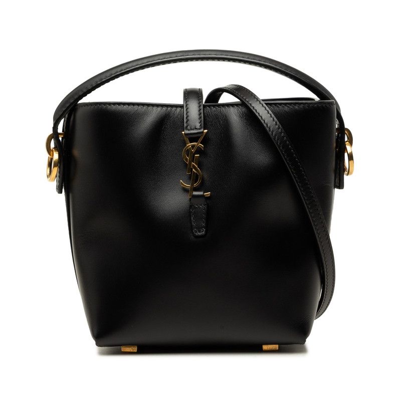Saint Laurent le 37 Mini YSL Logo 2-Way Shoulder Bag Black Gold Leather