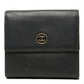 Chanel CC Logo Bifold Wallet Black Gold Leather