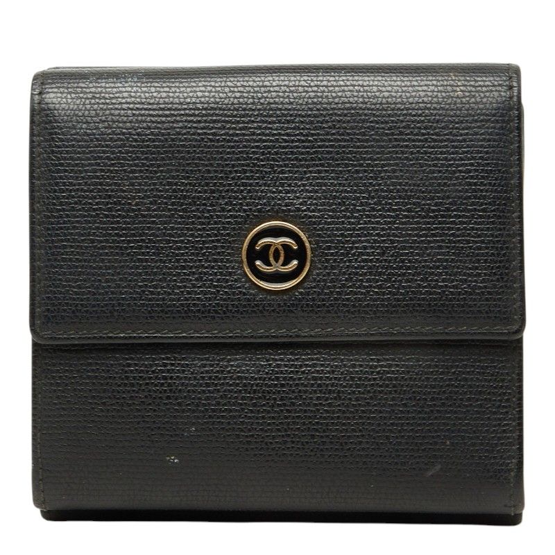 Chanel CC Logo Bifold Wallet Black Gold Leather