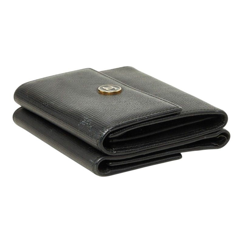 Chanel CC Logo Bifold Wallet Black Gold Leather — view 5