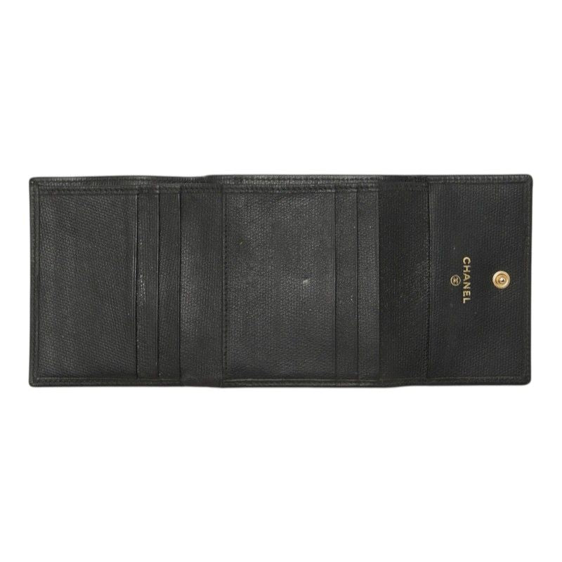 Chanel CC Logo Bifold Wallet Black Gold Leather — view 7