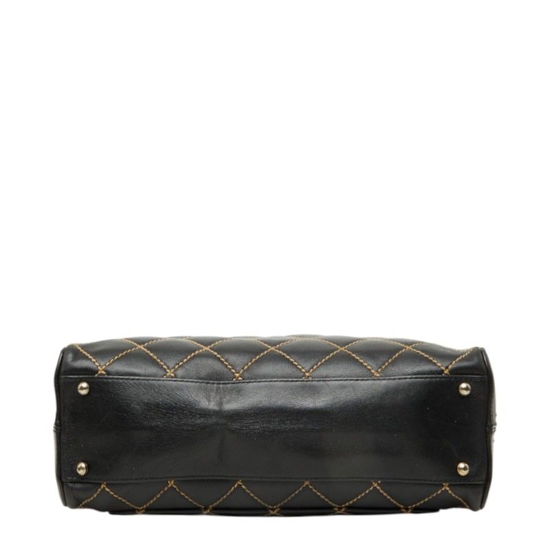 Chanel CC Logo Wild Stitch Handbag Black Gold Leather — view 3