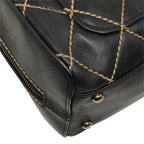 Chanel CC Logo Wild Stitch Handbag Black Gold Leather — view 7