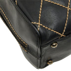 Chanel CC Logo Wild Stitch Handbag Black Gold Leather — view 5