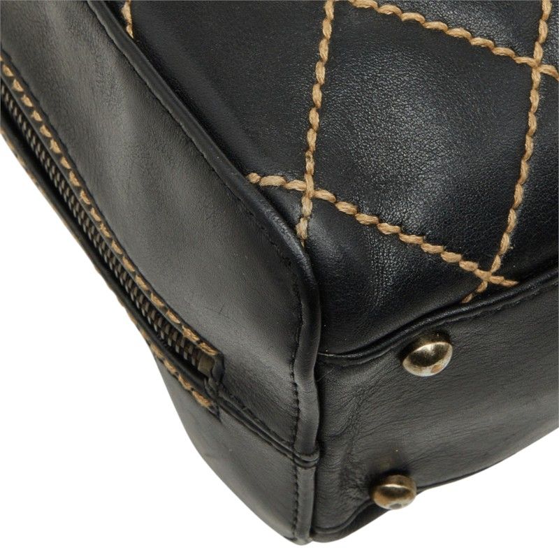 Chanel CC Logo Wild Stitch Handbag Black Gold Leather — view 5