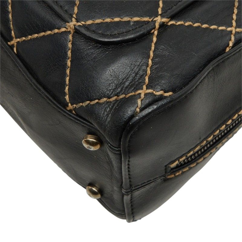 Chanel CC Logo Wild Stitch Handbag Black Gold Leather — view 6