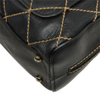 Chanel CC Logo Wild Stitch Handbag Black Gold Leather — view 6