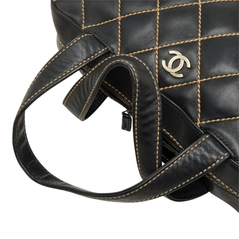 Chanel CC Logo Wild Stitch Handbag Black Gold Leather — view 8