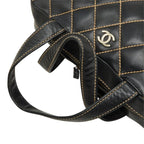 Chanel CC Logo Wild Stitch Handbag Black Gold Leather — view 8