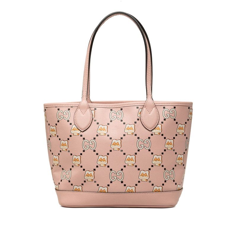 Gucci Pikarar Kawaii GG Animal Print Tote Bag Pink Leather