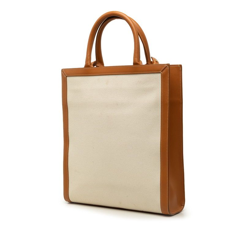 Celine Vertical Cabas Small 2-Way Shoulder Bag Ivory Brown Cotton Leather — view 2