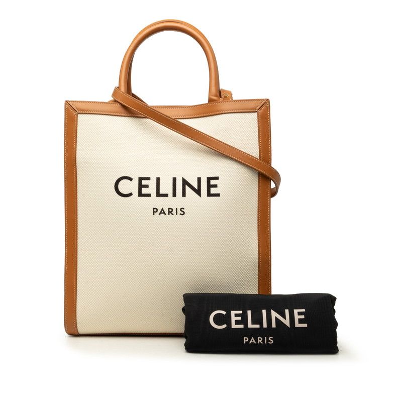 Celine Vertical Cabas Small 2-Way Shoulder Bag Ivory Brown Cotton Leather — view 7