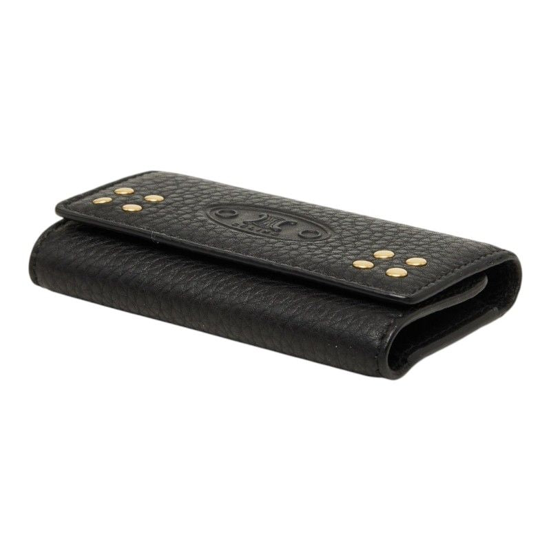 Celine Triomphe Key Case Black Gold Leather Key Holder — view 4