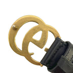 Gucci Double G Buckle Leather Belt Eyelet Black Gold — view 8