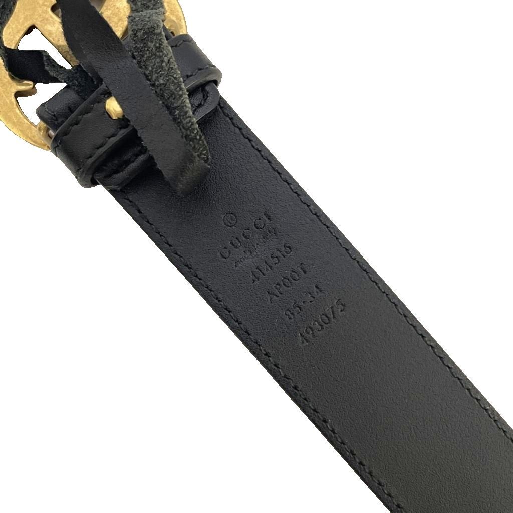 Gucci Double G Buckle Leather Belt Eyelet Black Gold — view 7