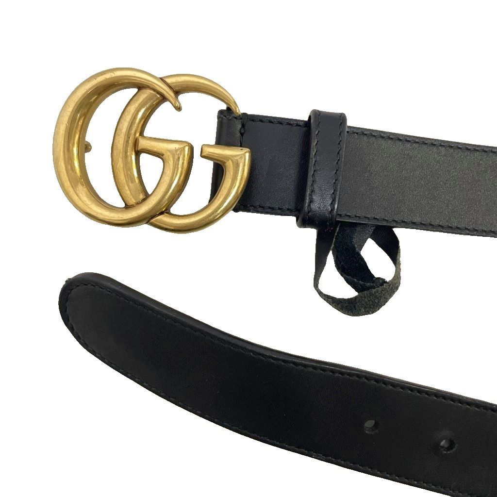 Gucci Double G Buckle Leather Belt Eyelet Black Gold — view 4