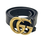 Gucci Double G Buckle Leather Belt Eyelet Black Gold