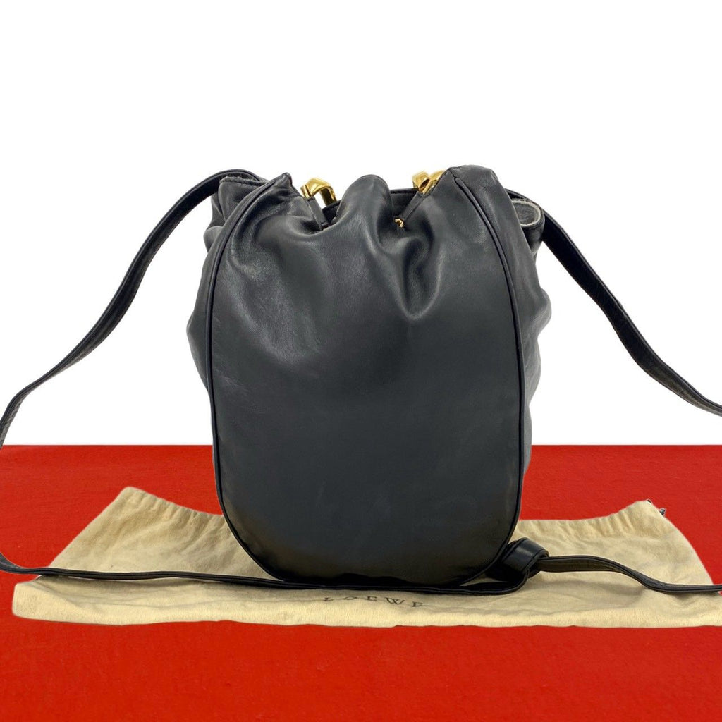 Loewe Vintage Anagram Logo Nappa Leather Shoulder Bag Tote Black