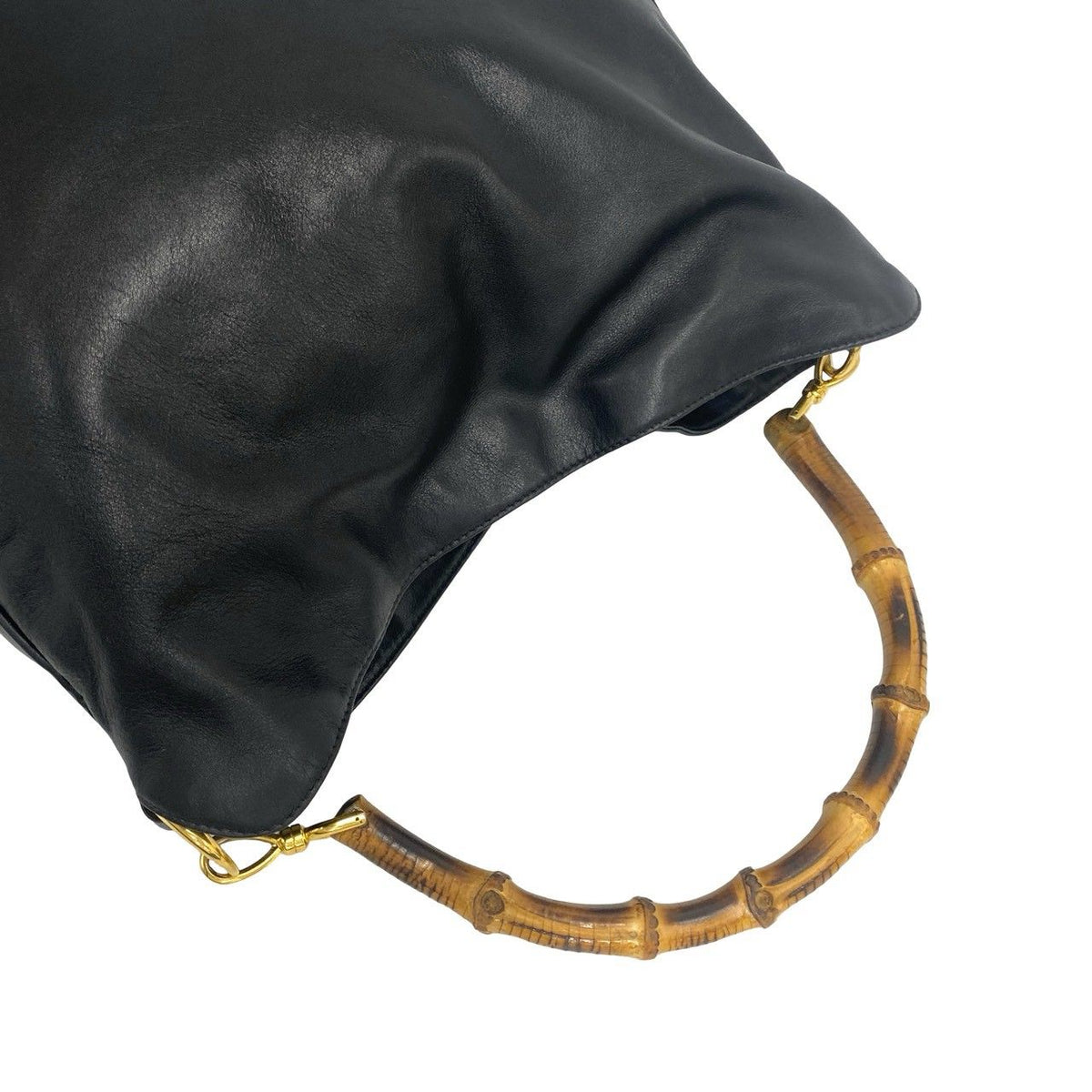 Gucci Vintage Bamboo Leather 2-Way Shoulder Bag Black — view 4