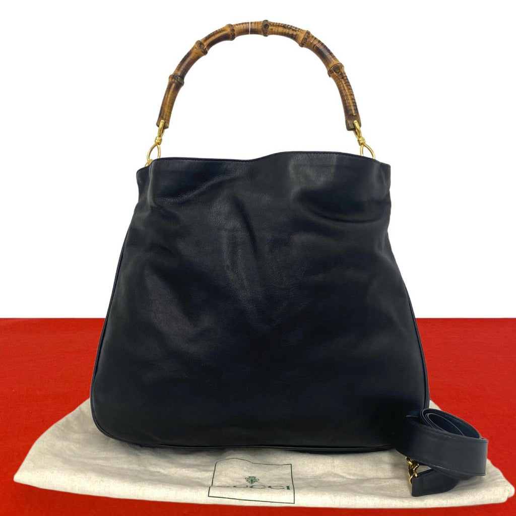 Gucci Vintage Bamboo Leather 2-Way Shoulder Bag Black