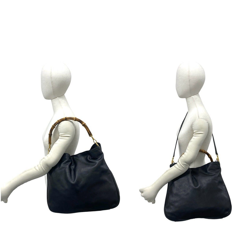 Gucci Vintage Bamboo Leather 2-Way Shoulder Bag Black — view 2