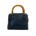 Gucci Vintage Bamboo Leather 2-Way Shoulder Bag Navy — view 3